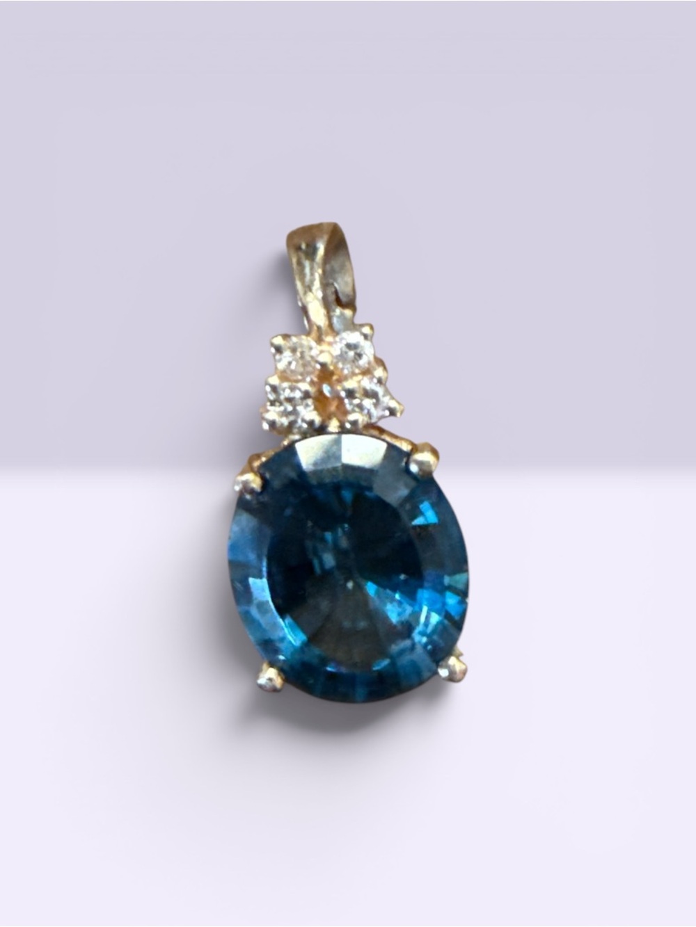 14K Gold London Blue Topaz Pendant Necklace Fine Jewelry Oval Diamond Accent - Picture 6 of 10